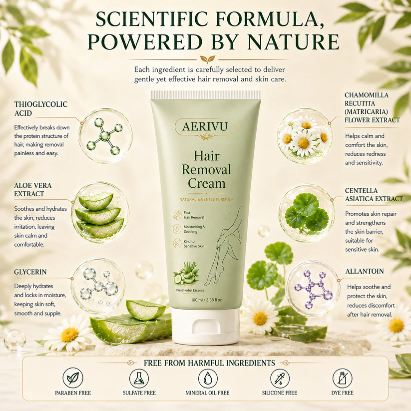 AERIVU™ Natural Gentle Hair Removal Cream | For Women & Men, Sensitive Skin