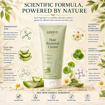 AERIVU™ Natural Gentle Hair Removal Cream | For Women & Men, Sensitive Skin
