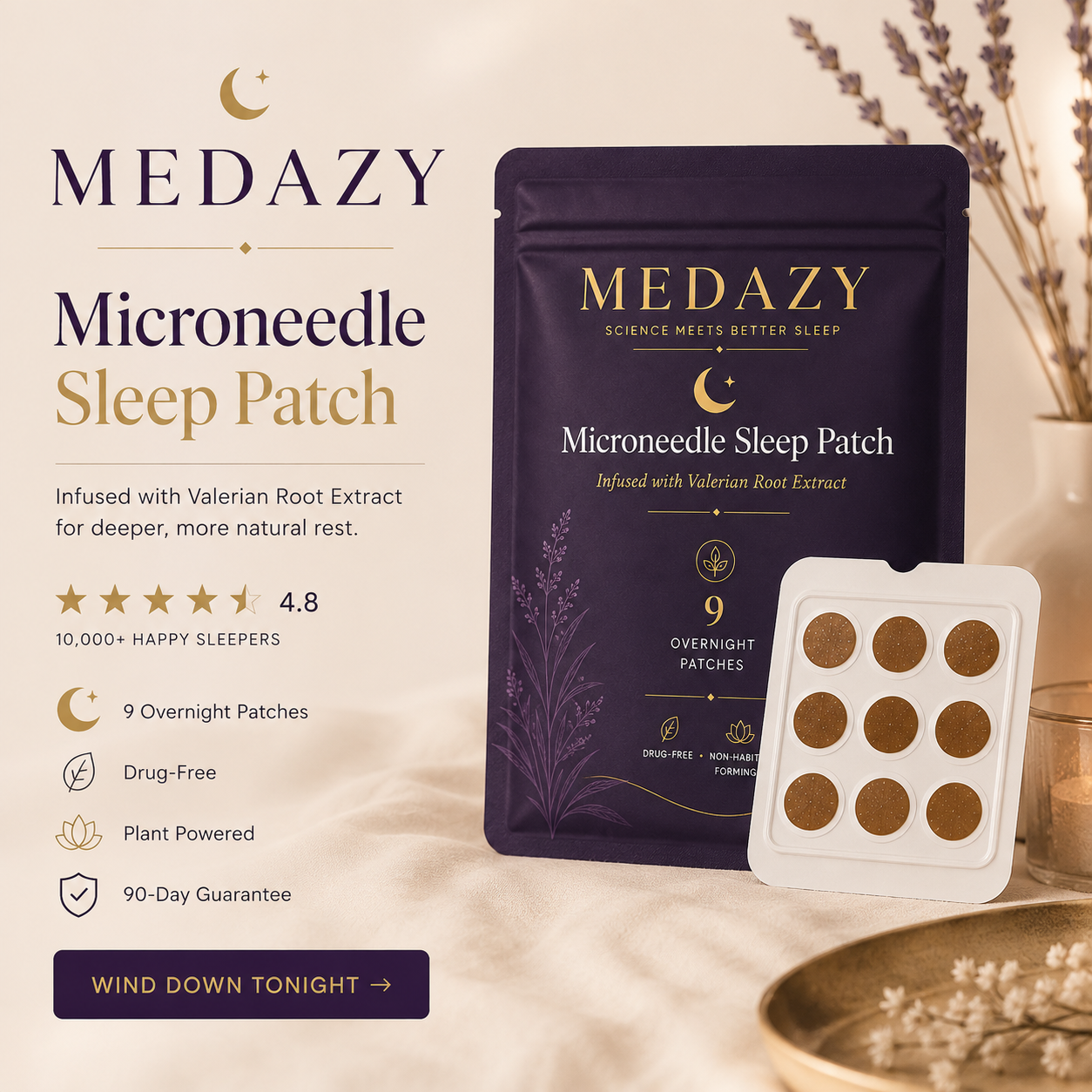 Medazy Microneedle Sleep Patches – Valerian Root, 9 Overnight Patches